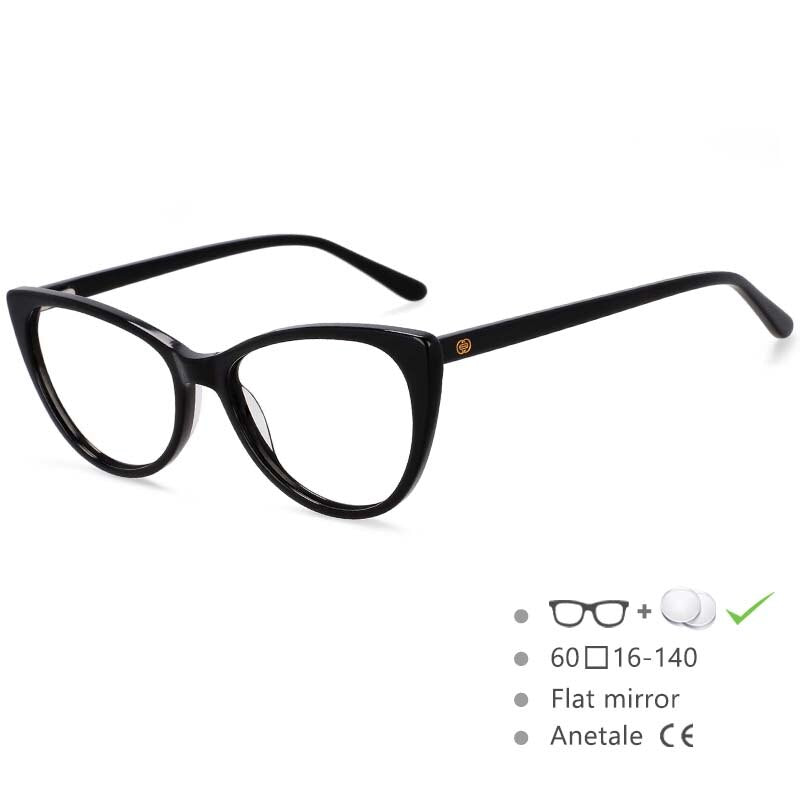CCspace Women's Full Rim Cat Eye Acetate Frame Eyeglasses 54551 Full Rim CCspace Black China