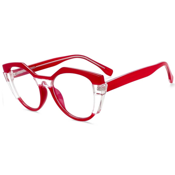CCspace Unisex Full Rim Round Cat Eye Tr 90 Titanium Frame Eyeglasses 54170 Full Rim CCspace Red