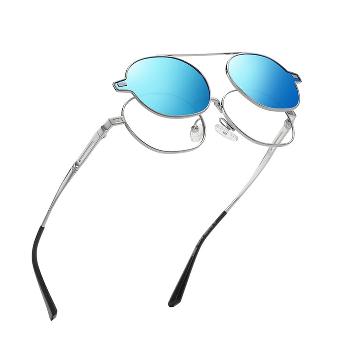 Zirosat Unisex Full Rim Round Alloy Eyeglasses Clip On Sunglasses CG8802 With Clip Ons Zirosat