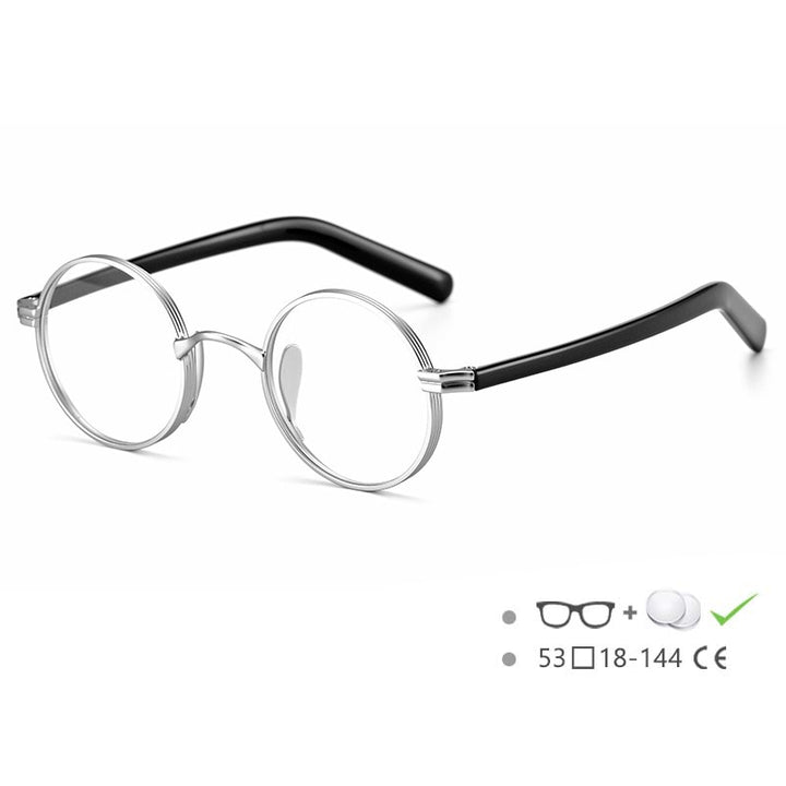 CCspace Unisex Full Rim Round Titanium Acetate Alloy Frame Eyeglasses 54604 Full Rim CCspace Silver China