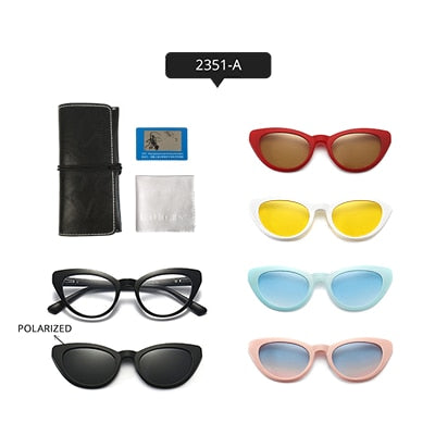 Ralferty Women's Full Rim Square Cat EyeTr 90 Acetate Eyeglasses With Clip On Sunglasses TR2345 With Clip Ons Ralferty 2351-A China As picture