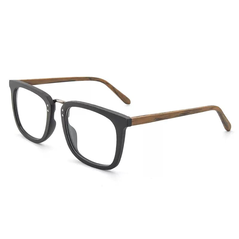 Hdcrafter Men's Full Rim Square Wood Alloy Eyeglasses Ps7055 Full Rim Hdcrafter Eyeglasses