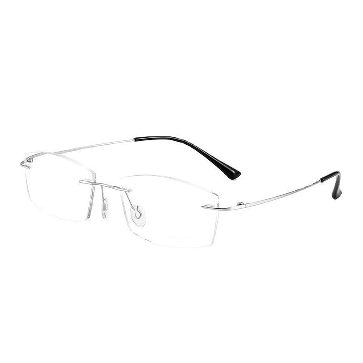 Zirosat Unisex Rimless Square Titanium Anti Blue Light Reading Glasses 8161 Reading Glasses Zirosat +100 silver
