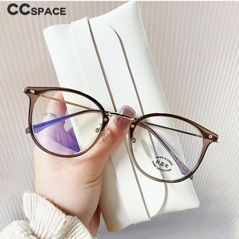 CCspace Unisex Full Rim Round Cat Eye Tr 90 Titanium Eyeglasses 55897 Full Rim CCspace
