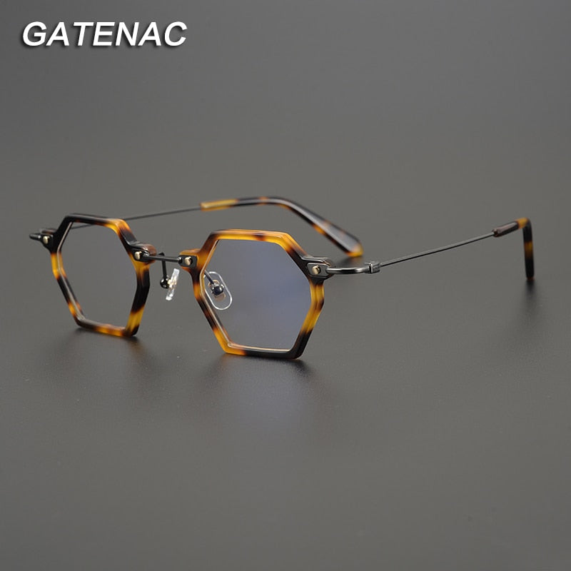 Gatenac Unisex Full Rim Polygonal Square Titanium Acetate Frame Eyeglasses Gxyj754 Full Rim Gatenac