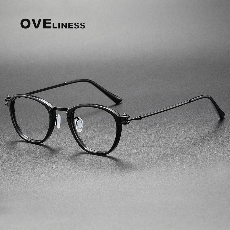 Oveliness Unisex Full Rim Square Screwless Acetate Titanium Eyeglasses 5881 Full Rim Oveliness black