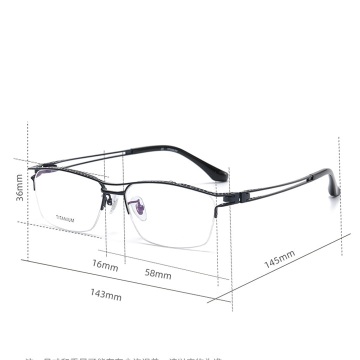 Reven Jate Men's Semi Rim Irregular Square Titanium Eyeglasses LA6153 Semi Rim Reven Jate