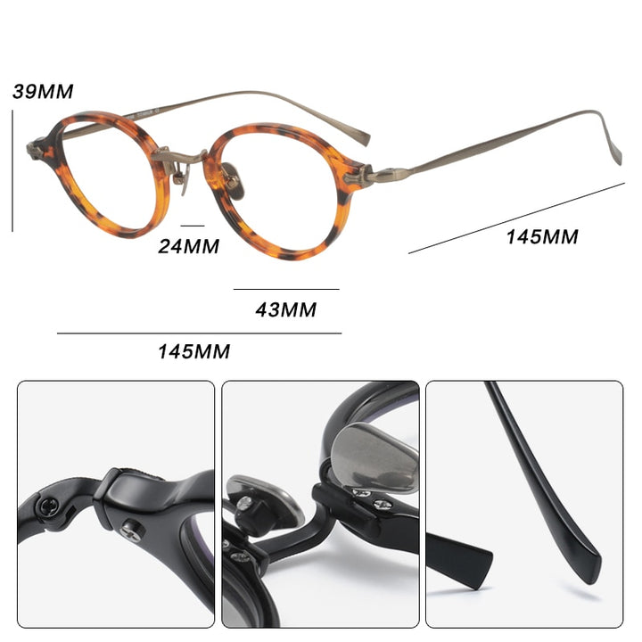 Gatenac Unisex Full Rim Round Small Acetate Titanium Eyeglasses Gxyj890 Full Rim Gatenac