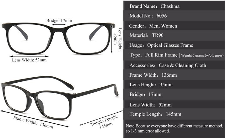 Chashma Ochki Unisex Full Rim Round Square Tr 90 Titanium Eyeglasses 6056 Full Rim Chashma Ochki