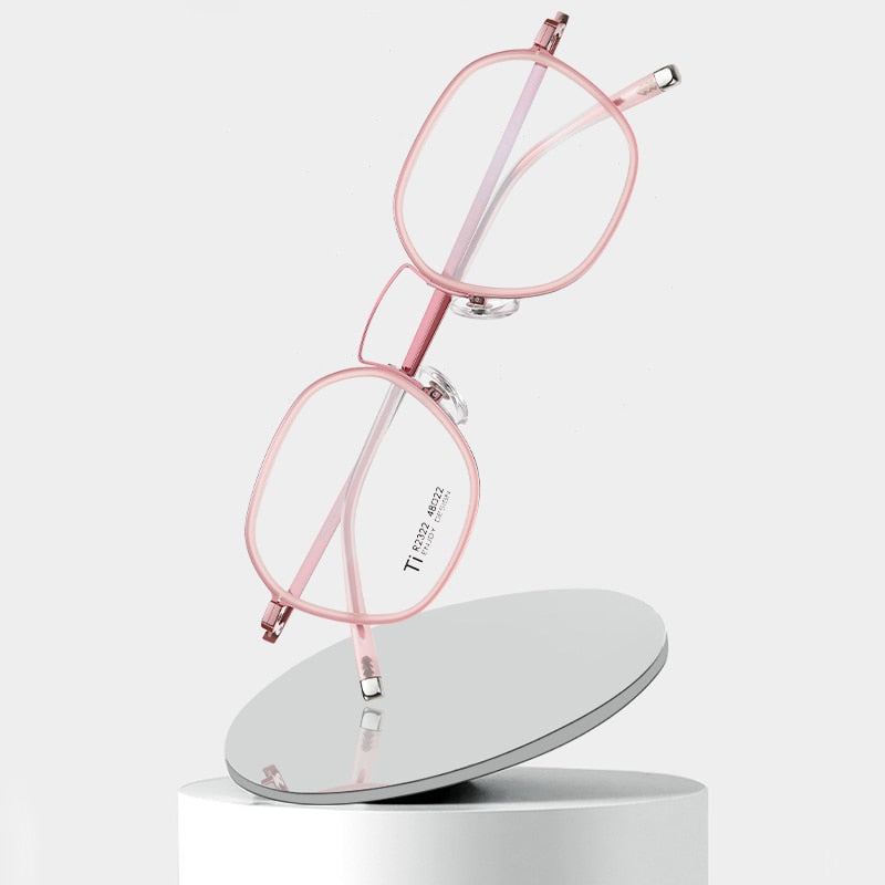 Reven Jate Unisex Full Rim Round Square Acetate Titanium Frame Eyeglasses R2322 Full Rim Reven Jate