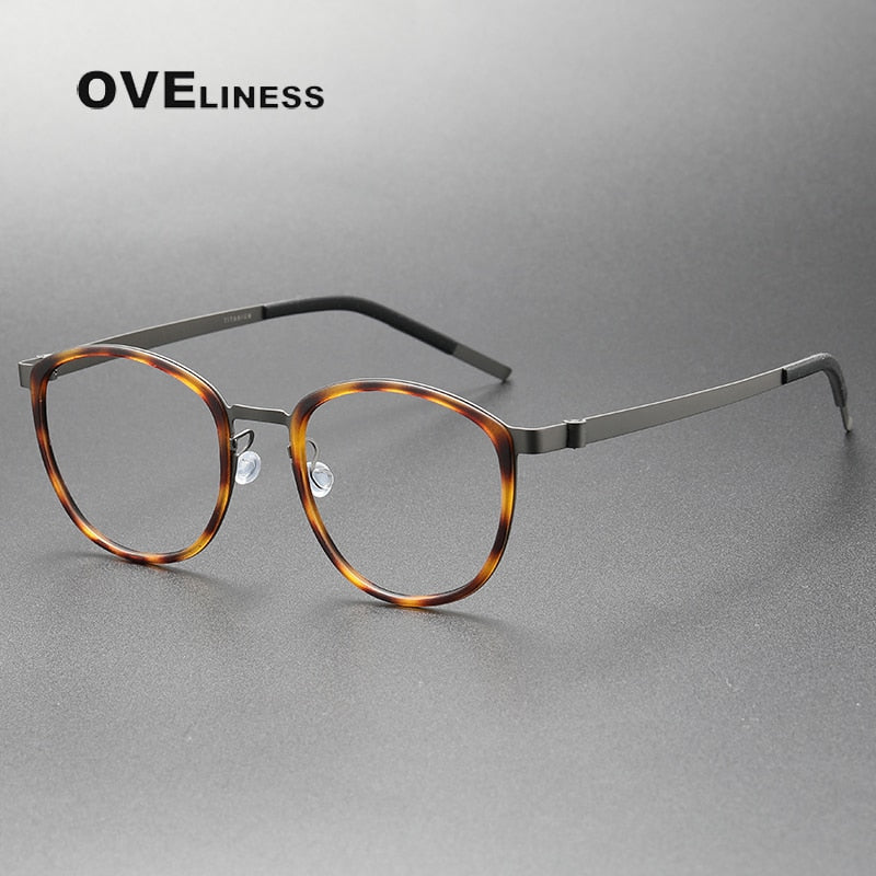Oveliness Unisex Full Rim Round Screwless Titanium Eyeglasses 9737 Full Rim Oveliness tortoise gun