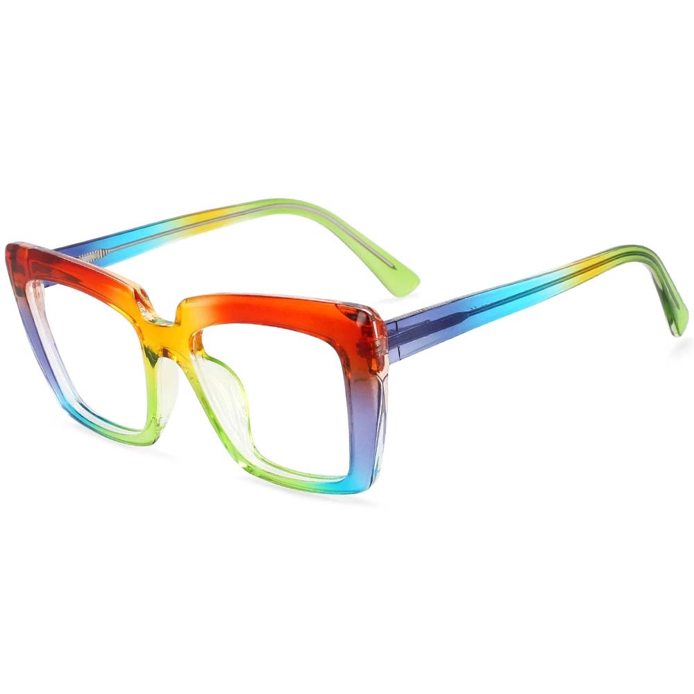 CCspace Women's Full Rim Big Square Acetate Frame Eyeglasses 54340 Full Rim CCspace China Rainbow