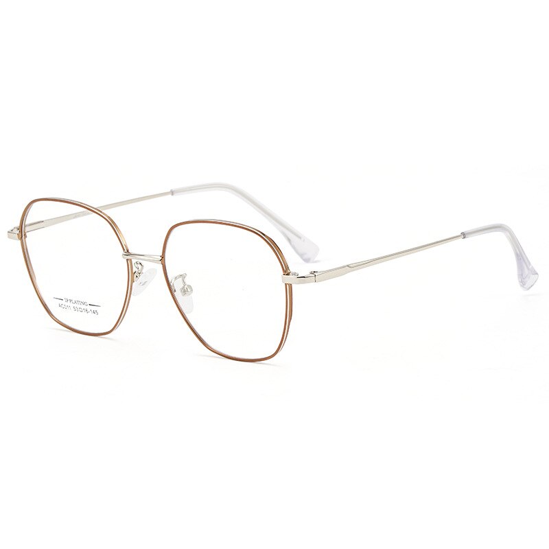 Yimaruili Unisex Full Rim Polygon Square Alloy Frame Eyeglasses AC011 Full Rim Yimaruili Eyeglasses Coffee Silver