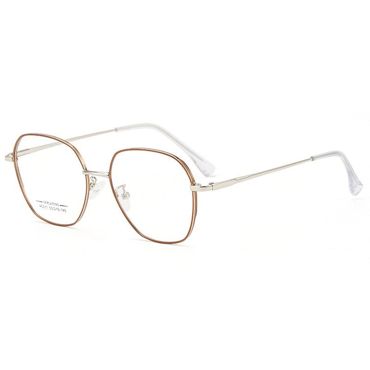 Yimaruili Unisex Full Rim Polygon Square Alloy Frame Eyeglasses AC011 Full Rim Yimaruili Eyeglasses Coffee Silver