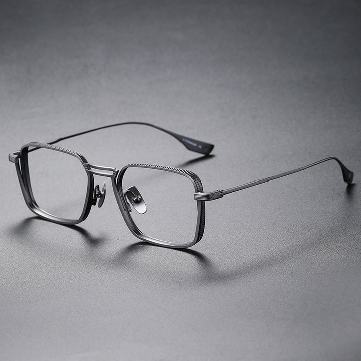 CCspace Unisex Full Rim Square Double Bridge Titanium Eyeglasses 53229 Full Rim CCspace Gun-Middle China