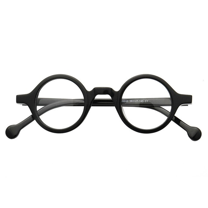 Cubojue Unisex Full Rim Small Round 38mm Acetate Hyperopic Reading Glasses A916 Reading Glasses Cubojue no function 0 Black