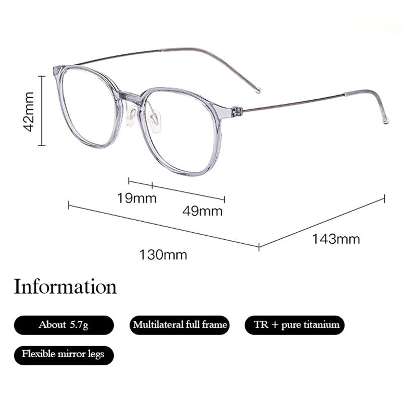 Hotony Unisex Full Rim Round Square Tr 90 Acetate Aluminum Eyeglasses 822m Full Rim Hotony