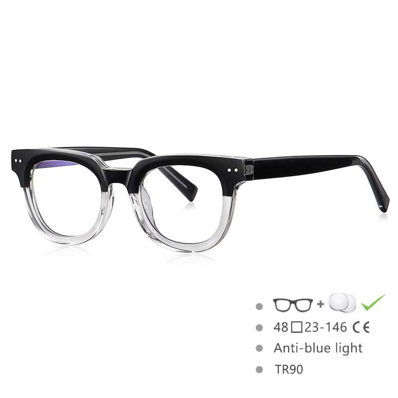 CCSpace Unisex Full Rim Square Tr 90 Titanium Frame Eyeglasses 54560 Full Rim CCspace China Clear black