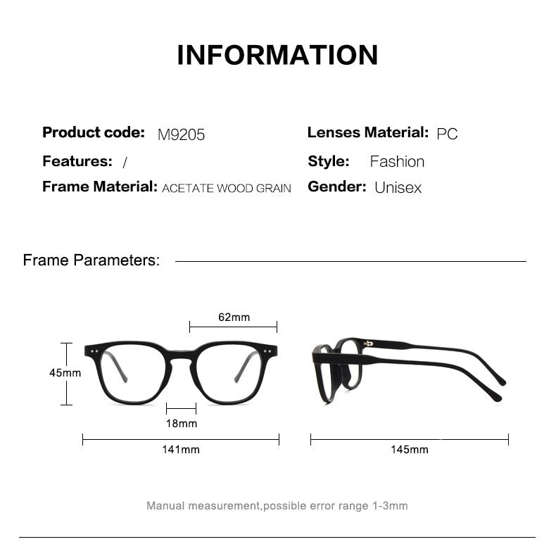 Hdcrafter Men's Full Rim Square Bamboo Wood Eyeglasses M9205 Full Rim Hdcrafter Eyeglasses