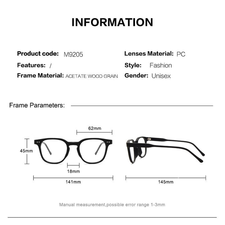 Hdcrafter Men's Full Rim Square Bamboo Wood Eyeglasses M9205 Full Rim Hdcrafter Eyeglasses