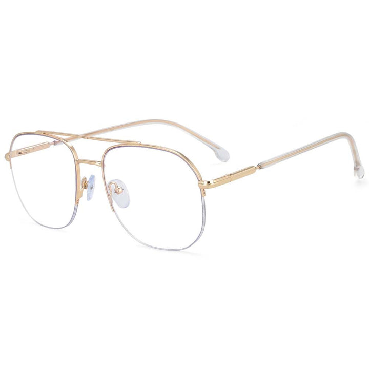 CCspace Women's Semi Rim Round Square Alloy Double Bridge Frame Eyeglasses 54342 Semi Rim CCspace Gold China