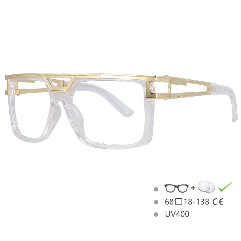 CCspace Men's Full Rim Large Rectangular Double Bridge Acetate Frame Sunglasses 54598 Sunglasses CCspace Sunglasses Clear China 54598