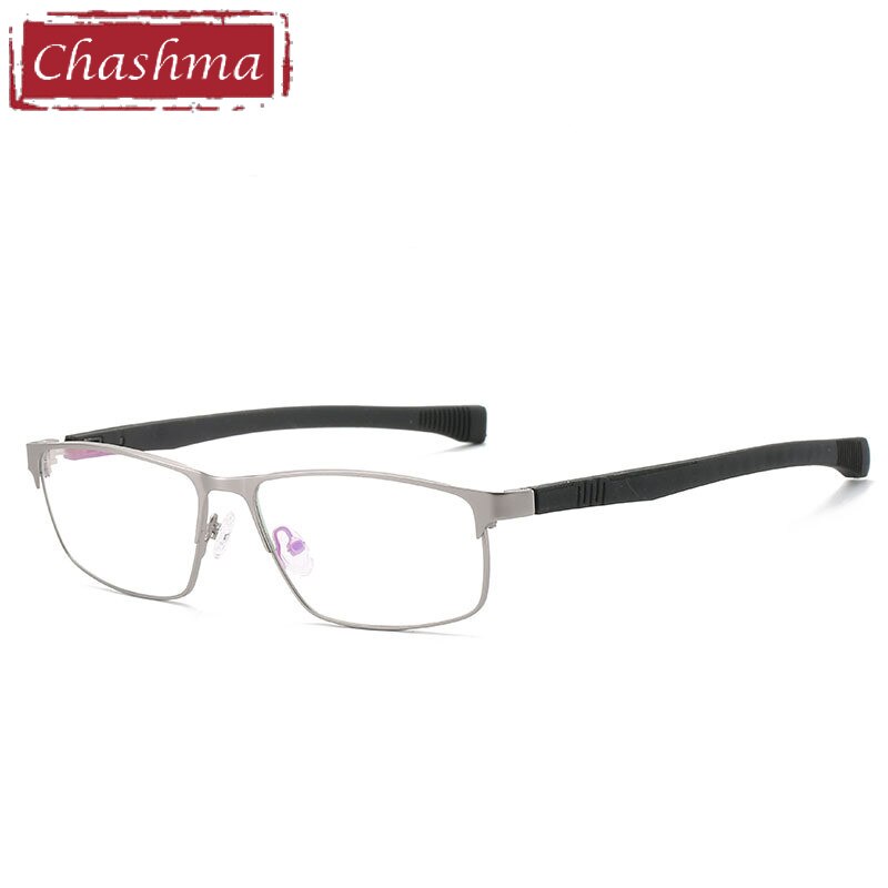 Chashma Ottica Men's Full Rim Square Tr 90 Stainless Steel Alloy Sport Eyeglasses 3076 Sport Eyewear Chashma Ottica Silver Black  