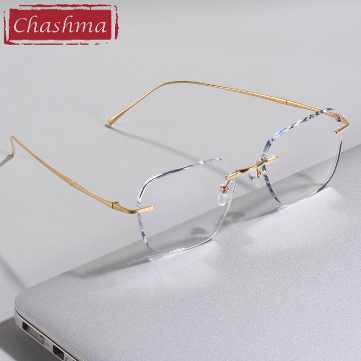 Chashma Ottica Unisex Rimless Square Oval Titanium Eyeglasses 632 Rimless Chashma Ottica Gold