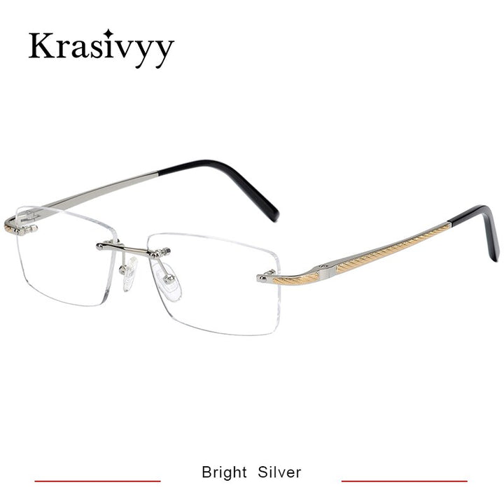 Krasivyy Unisex Rimless Square Titanium Eyeglasses Kr8604 Rimless Krasivyy Bright Silver CN