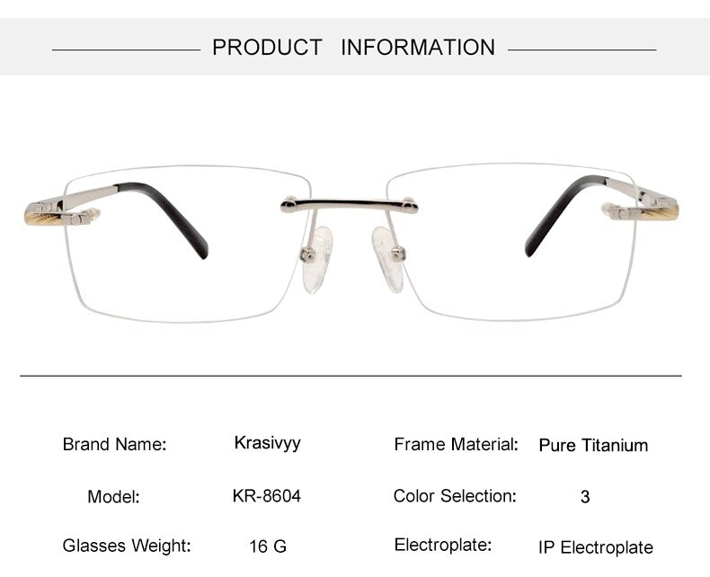 Krasivyy Unisex Rimless Square Titanium Eyeglasses Kr8604 Rimless Krasivyy