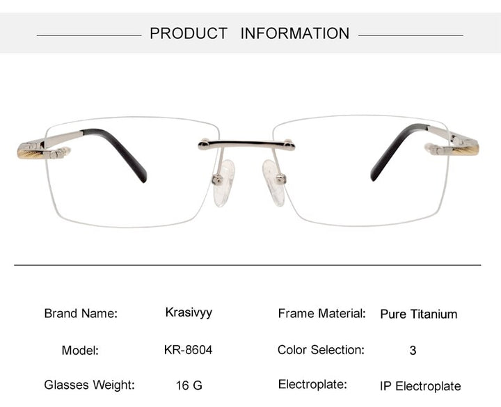 Krasivyy Unisex Rimless Square Titanium Eyeglasses Kr8604 Rimless Krasivyy