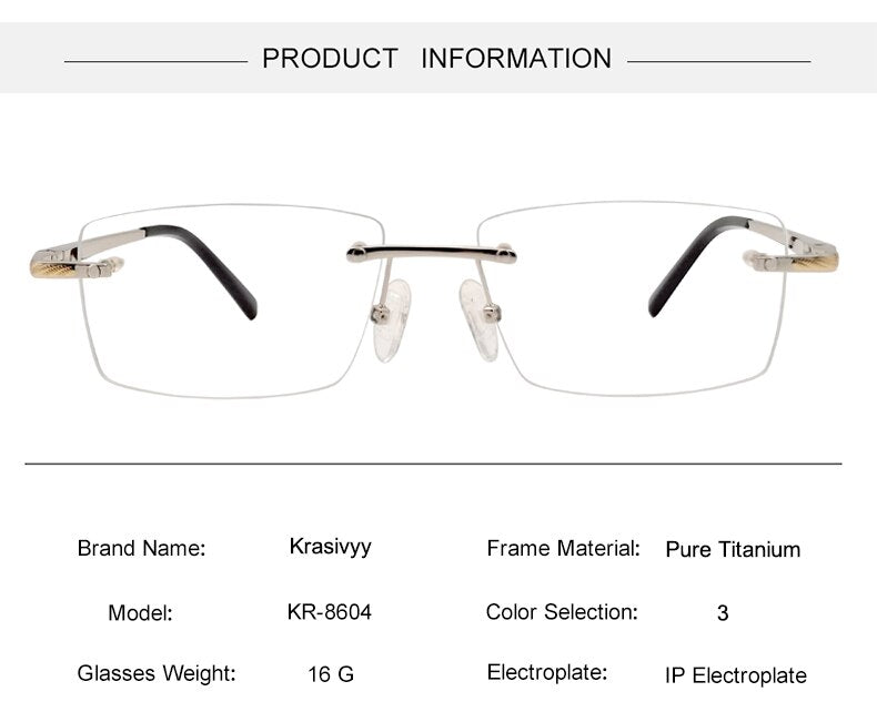 Krasivyy Unisex Rimless Square Titanium Eyeglasses Kr8604 Rimless Krasivyy   