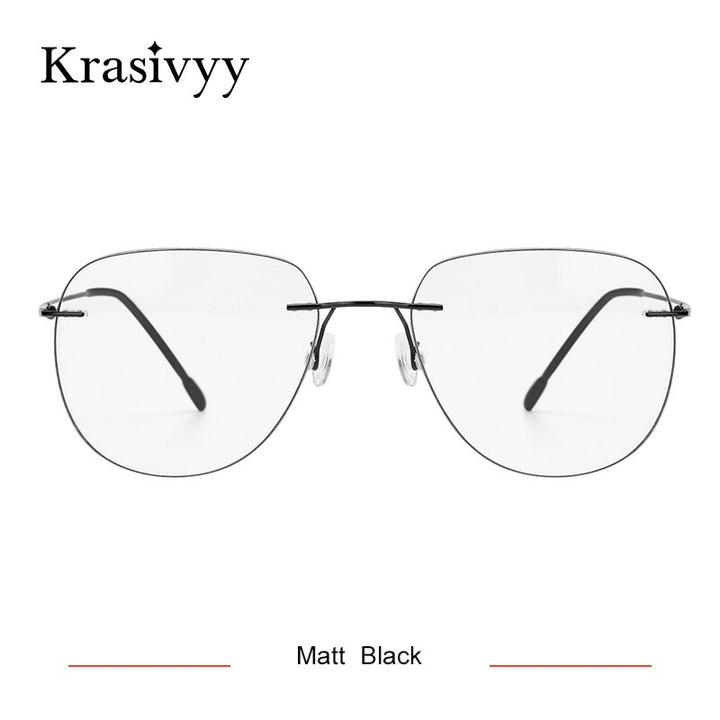 Krasivyy Unisex Rimless Round Flat Top Titanium Eyeglasses Ls05 Rimless Krasivyy Matt  Black China 