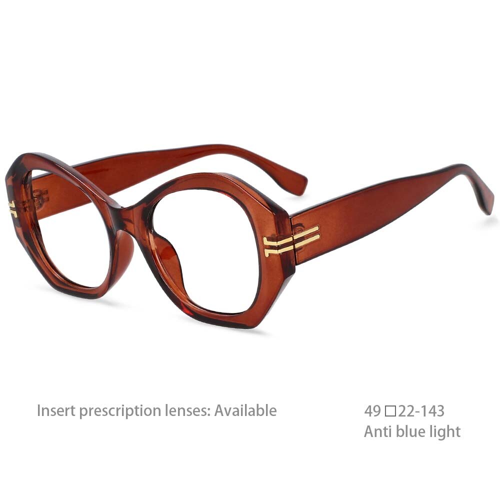 CCspace Unisex Oversized Round Resin Alloy Rivet Frame Eyeglasses 54432 Full Rim CCspace China Tea