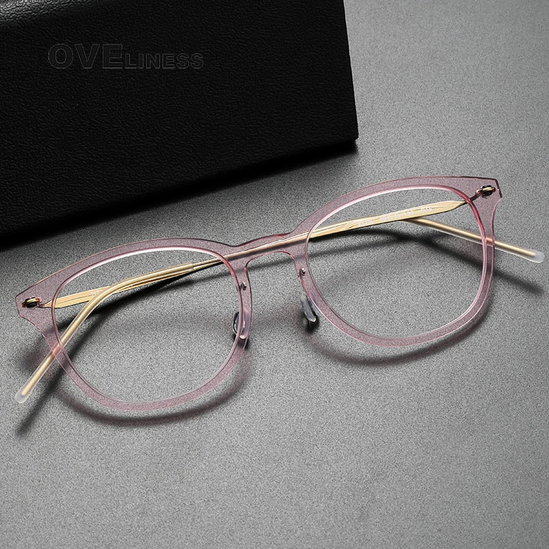 Oveliness Unisex Full Rim Round Acetate Titanium Eyeglasses 6506 Full Rim Oveliness