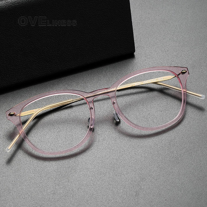 Oveliness Unisex Full Rim Round Acetate Titanium Eyeglasses 6506 Full Rim Oveliness