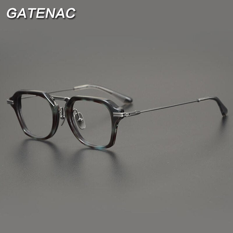 Gatenac Unisex Full Rim Round Square Acetate Titanium Eyeglasses Gxyj894 Full Rim Gatenac