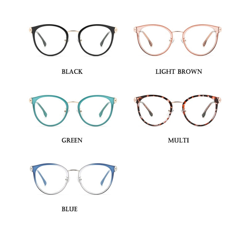 Hotony Women's Full Rim Round Cat Eye Acetate Alloy Eyeglasses Tj879 Full Rim Hotony