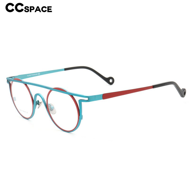 CCspace Unisex Full Rim Round Double Bridge Titanium Eyeglasses 55266 Full Rim CCspace