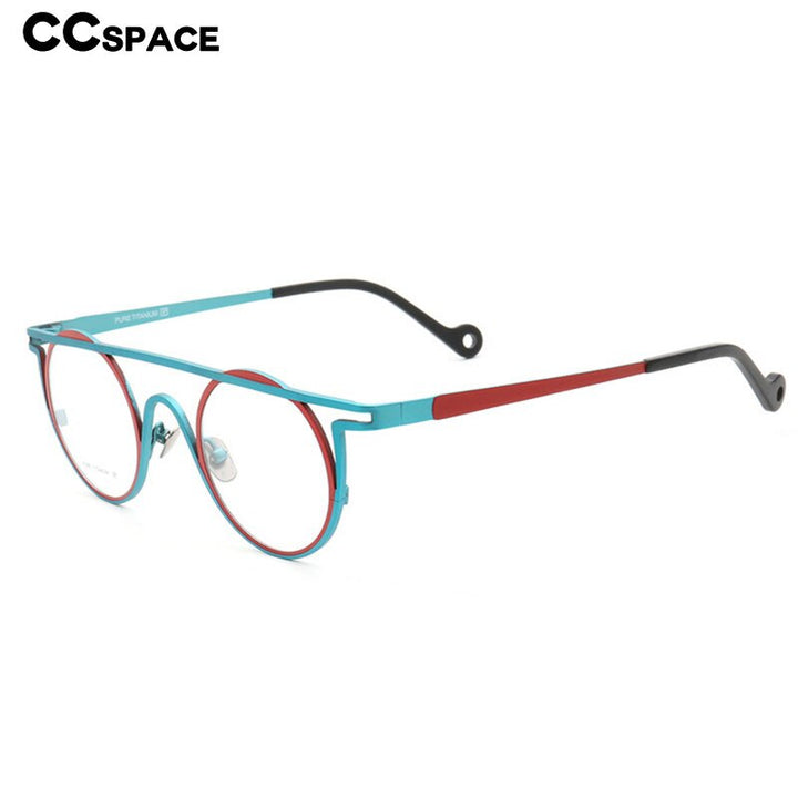 CCspace Unisex Full Rim Round Double Bridge Titanium Eyeglasses 55266 Full Rim CCspace