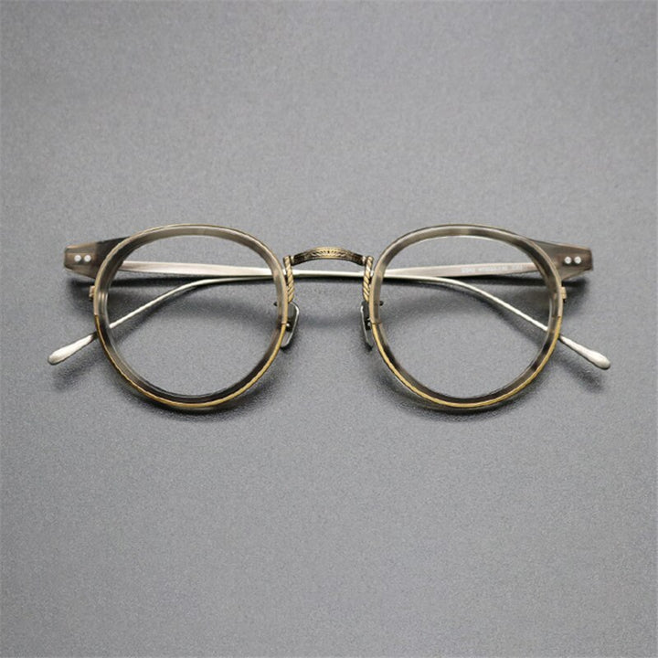 Cubojue Unisex Full Rim Round Horned Titanium Anti Blue Reading Glasses Reading Glasses Cubojue 0 no function tortoise bronze 