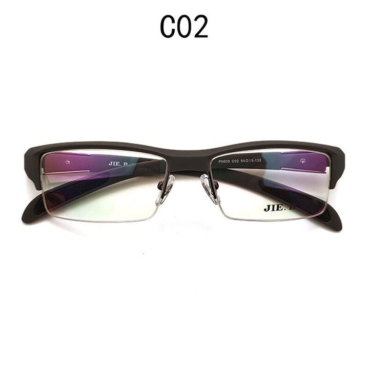 Cubojue Unisex Semi Rim Square Tr 90 Titanium Myopic Photochromic Reading Glasses P9808 Reading Glasses Cubojue no function lens 0 black black pad 