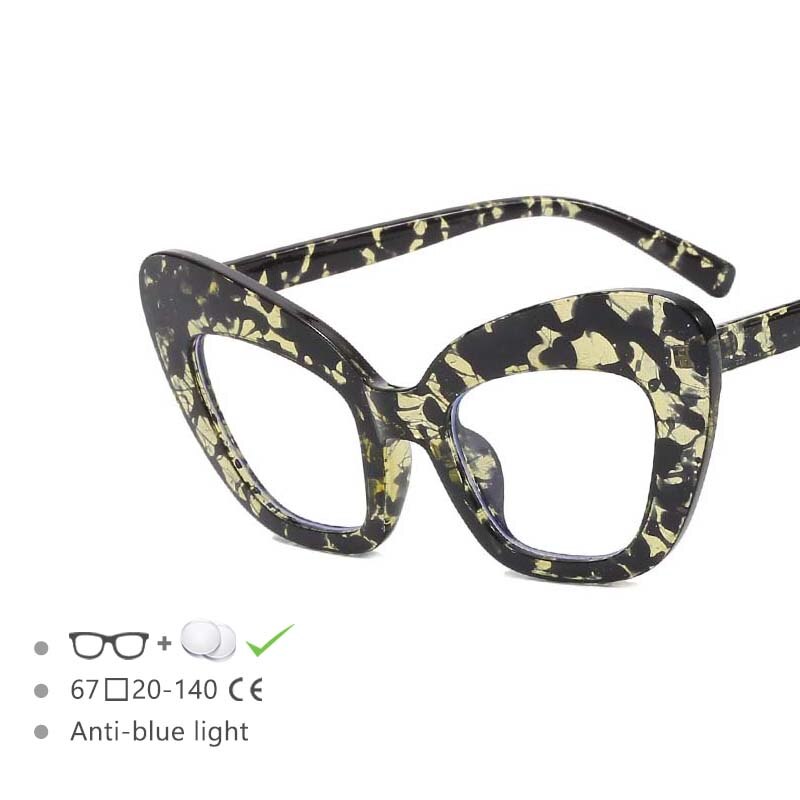 CCspace Women's Full Rim Oversized Cat Eye Acetate Frame Eyeglasses 54531 Full Rim CCspace Black flower China