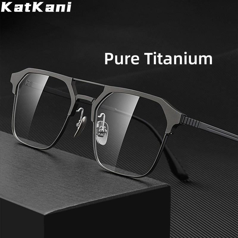 KatKani Unisex Full Rim  Square Titanium Double Bridge Eyeglasses 9204 Full Rim KatKani Eyeglasses   