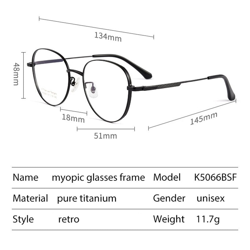 Handoer Men's Full Rim Round Square Titanium Eyeglasses K5066bsf Full Rim Handoer   