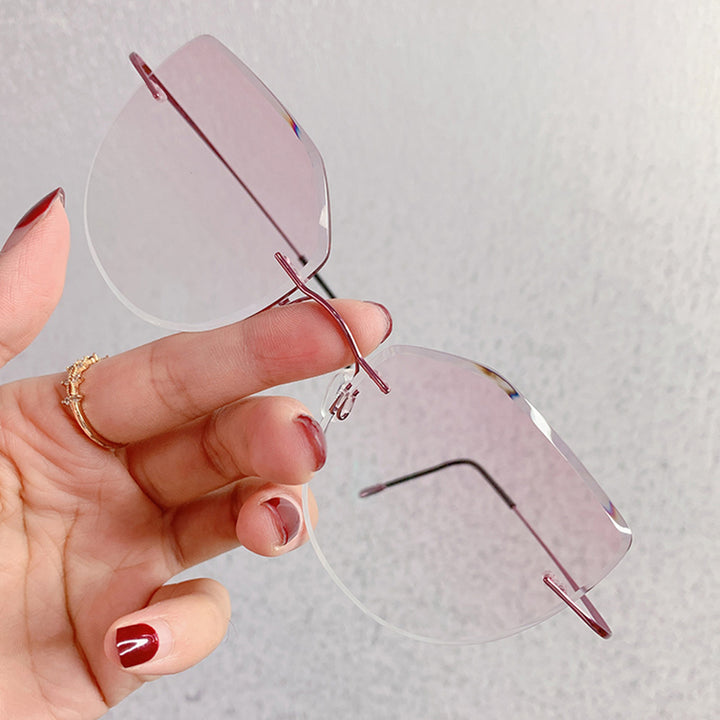 Chashma Women's Rimless Cat Eye Titanium Frame Gradient Color Lens Eyeglasses 16016a Rimless Chashma