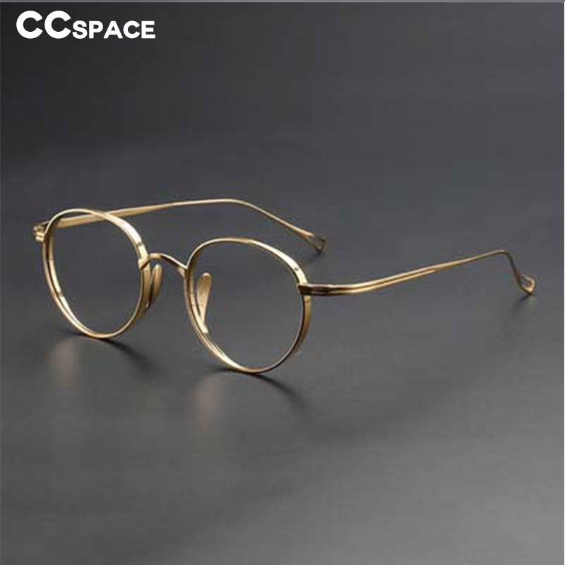 CCspace Unisex Full Rim Hand Crafted Round Titanium Frame Eyeglasses 54595 Full Rim CCspace