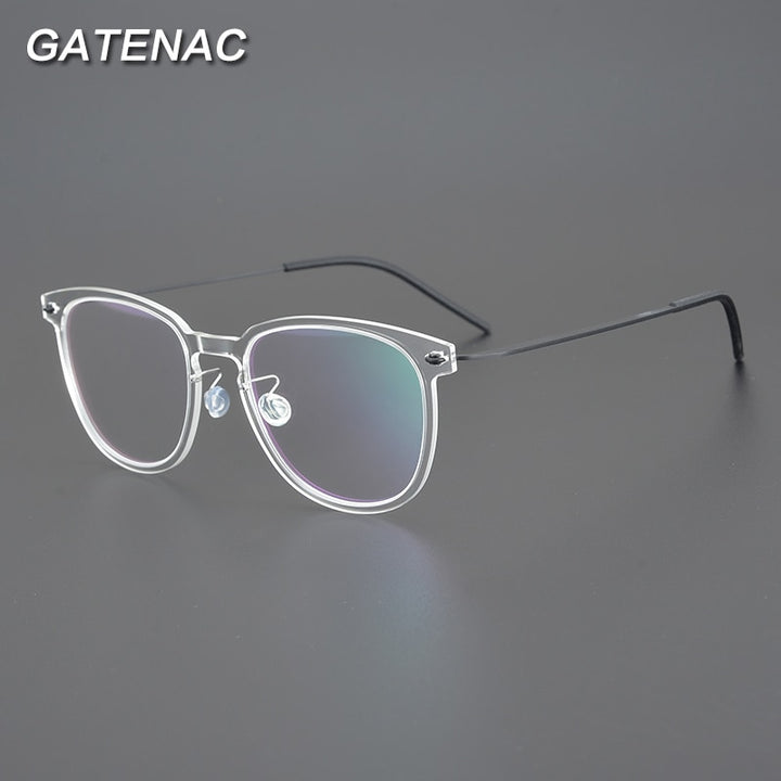 Gatenac Unisex Full Rim Round Square Screwless Titanium Eyeglasses Gxyj956 Full Rim Gatenac