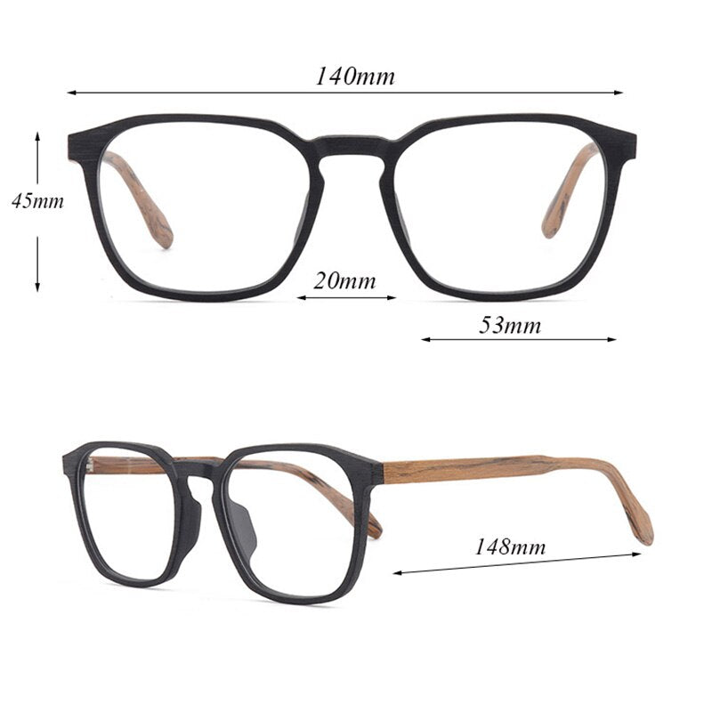 Hdcrafter Unisex Full Rim Square Wood Alloy Eyeglasses 1692 Full Rim Hdcrafter Eyeglasses