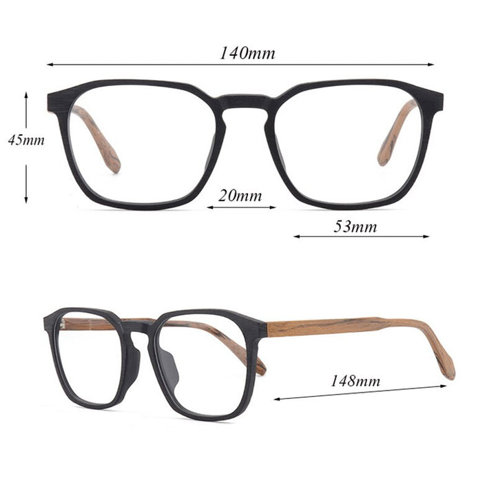 Hdcrafter Unisex Full Rim Square Wood Alloy Eyeglasses 1692 Full Rim Hdcrafter Eyeglasses